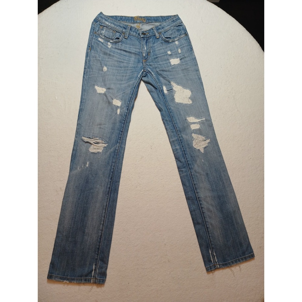 Carmar Denim Made In USA Distressed Straight‎ Leg Jeans Light Wash Size 26